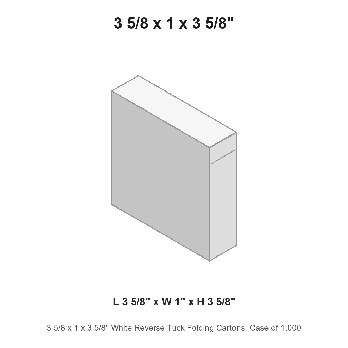 3 5/8 x 1 x 3 5/8" White Reverse Tuck Folding Cartons, Case of 1,000