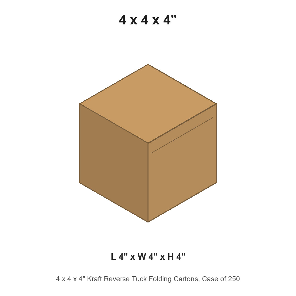 4 x 4 x 4" Kraft Reverse Tuck Folding Cartons, Case of 250