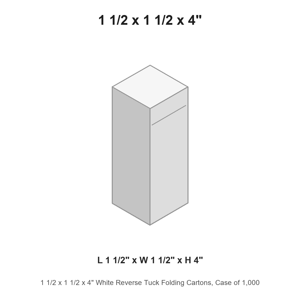 1 1/2 x 1 1/2 x 4" White Reverse Tuck Folding Cartons, Case of 1,000