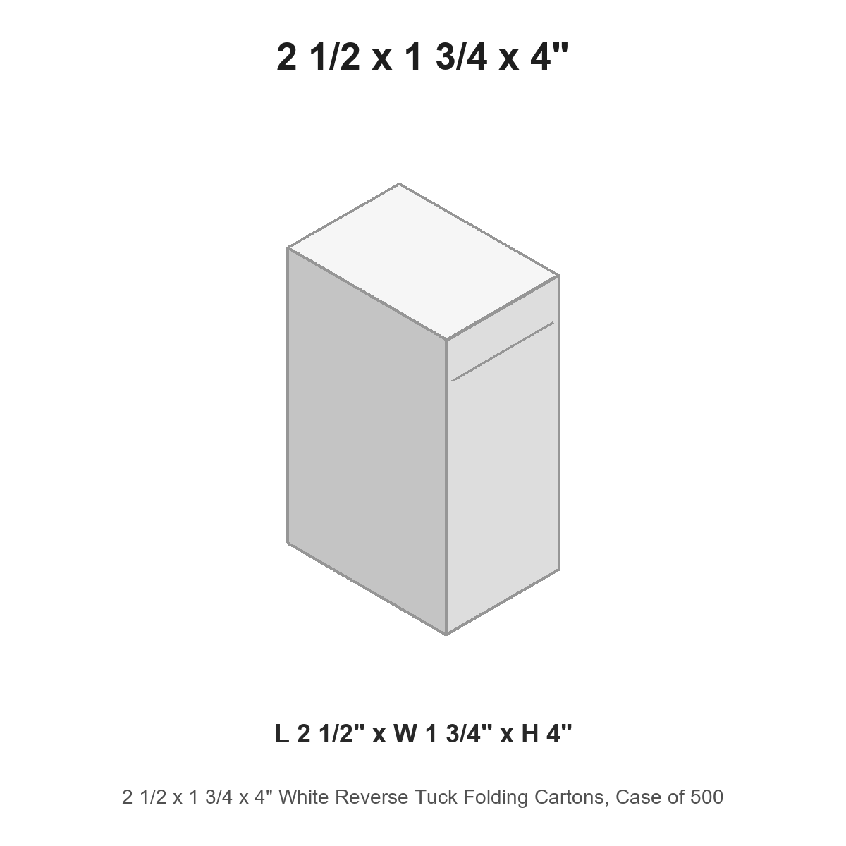 2 1/2 x 1 3/4 x 4" White Reverse Tuck Folding Cartons, Case of 500
