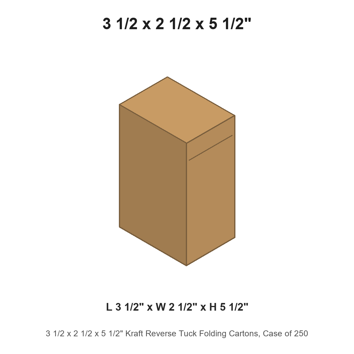 3 1/2 x 2 1/2 x 5 1/2" Kraft Reverse Tuck Folding Cartons, Case of 250