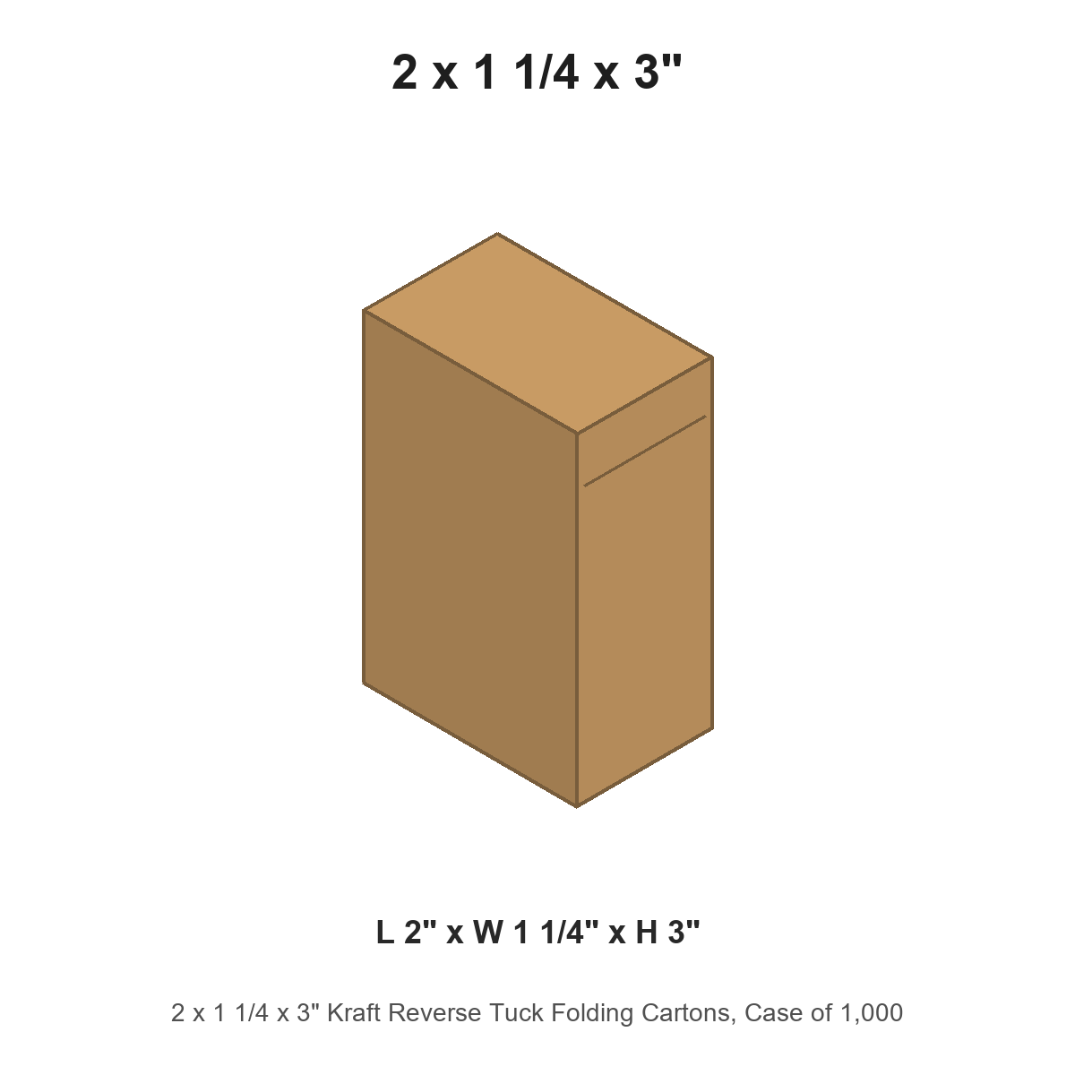 2 x 1 1/4 x 3" Kraft Reverse Tuck Folding Cartons, Case of 1,000