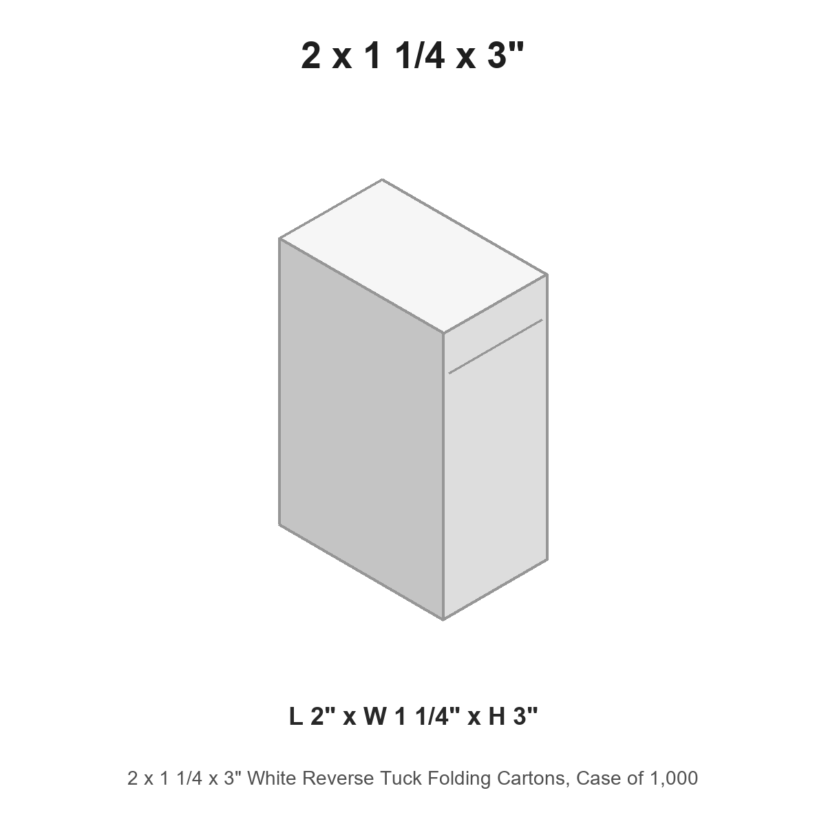 2 x 1 1/4 x 3" White Reverse Tuck Folding Cartons, Case of 1,000