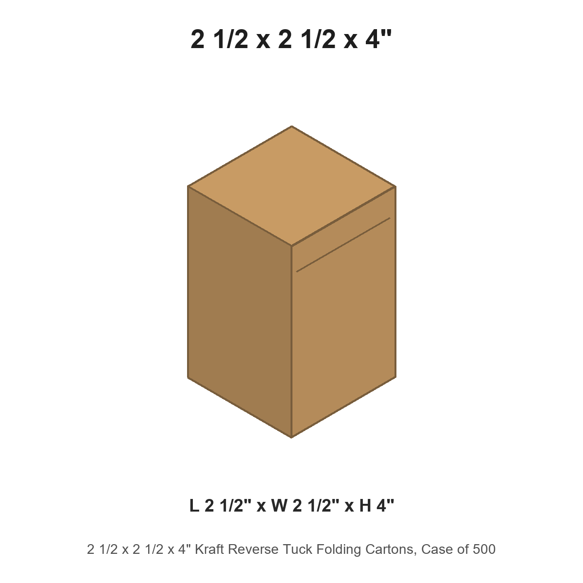 2 1/2 x 2 1/2 x 4" Kraft Reverse Tuck Folding Cartons, Case of 500