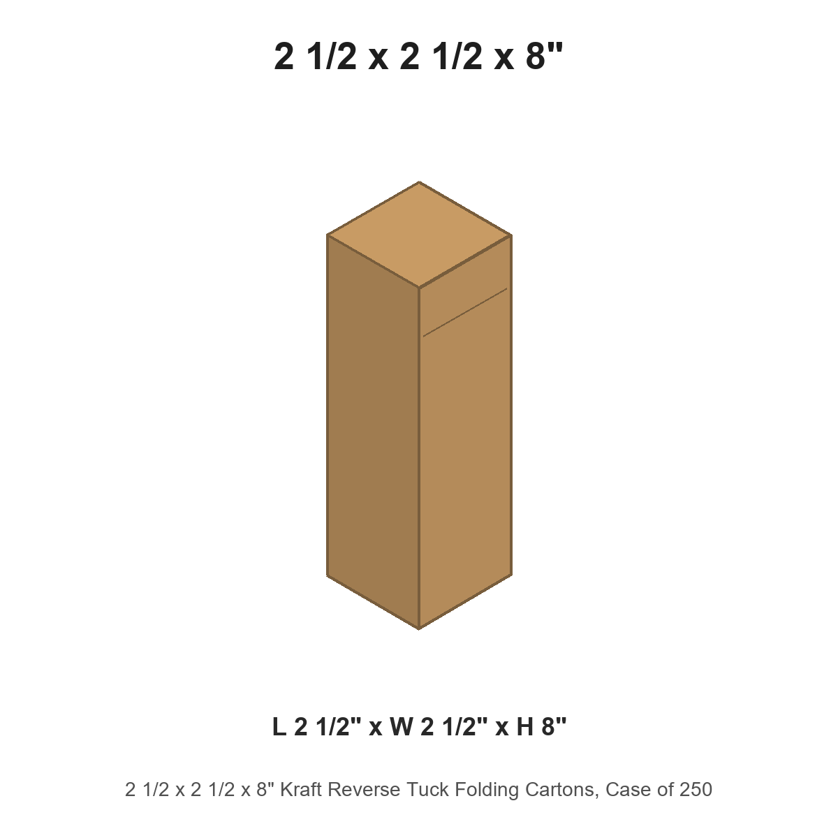 2 1/2 x 2 1/2 x 8" Kraft Reverse Tuck Folding Cartons, Case of 250