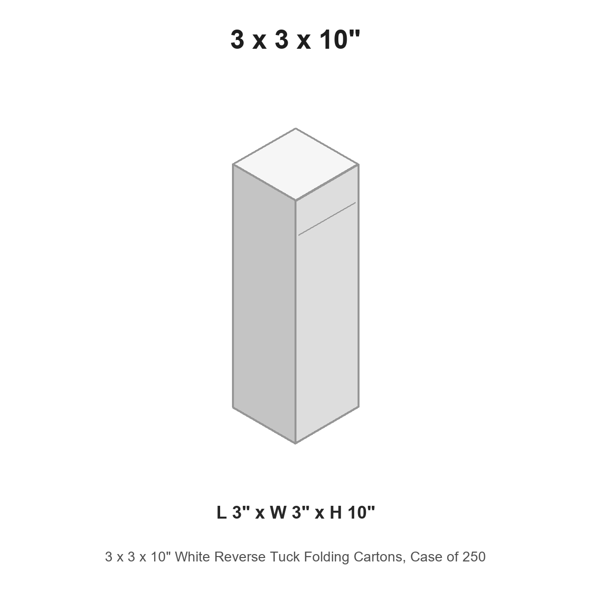 3 x 3 x 10" White Reverse Tuck Folding Cartons, Case of 250