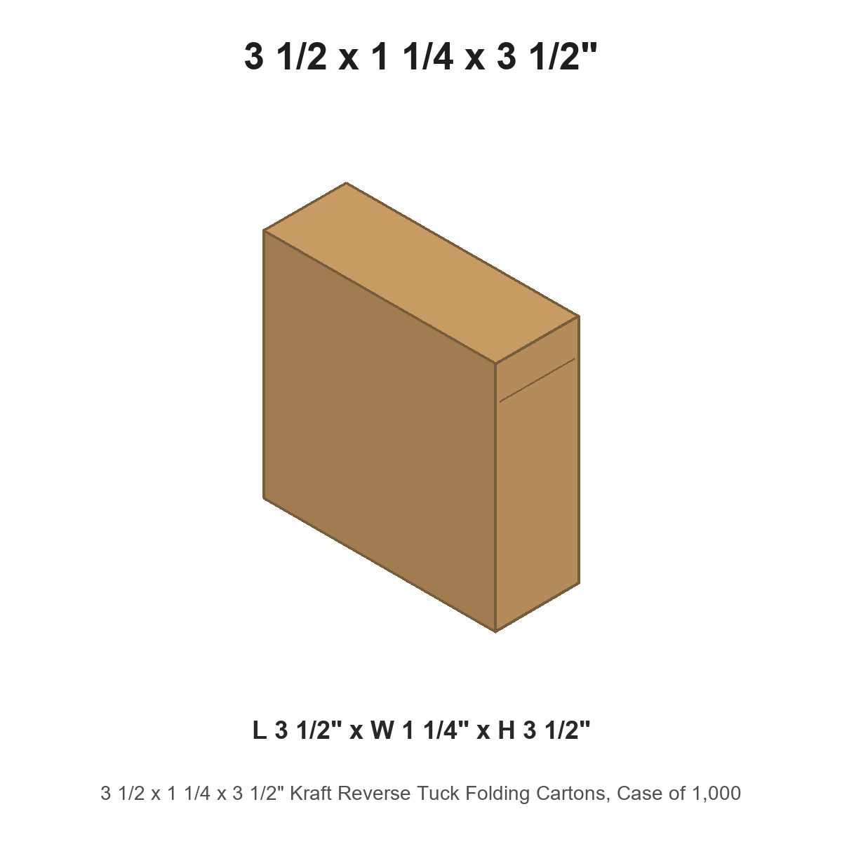 3 1/2 x 1 1/4 x 3 1/2" Kraft Reverse Tuck Folding Cartons, Case of 1,000