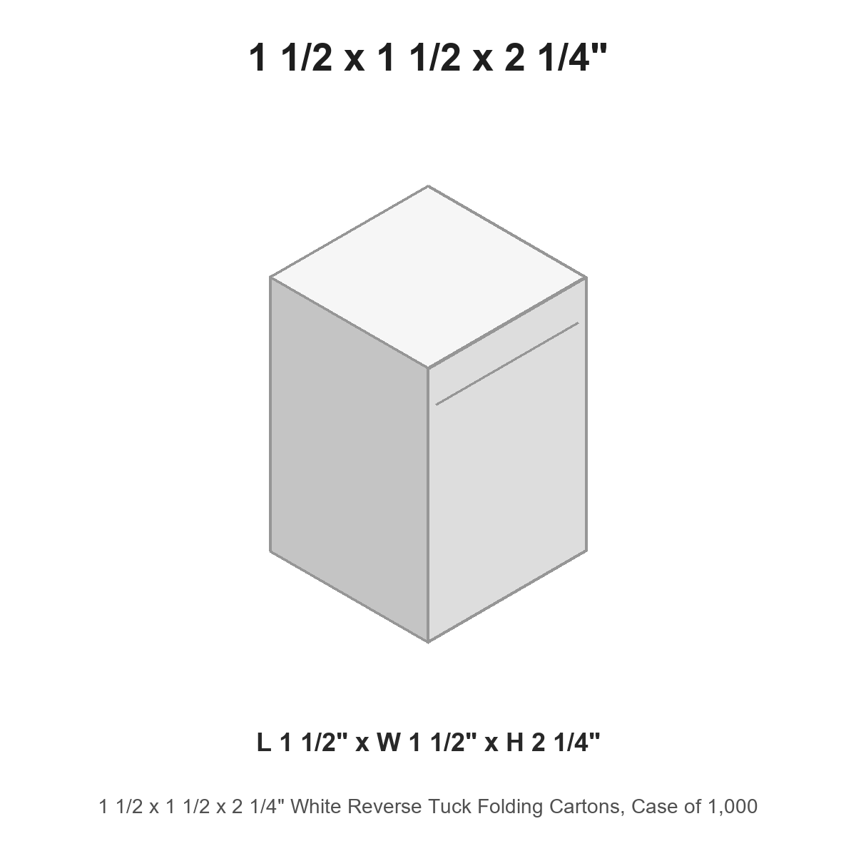 1 1/2 x 1 1/2 x 2 1/4" White Reverse Tuck Folding Cartons, Case of 1,000