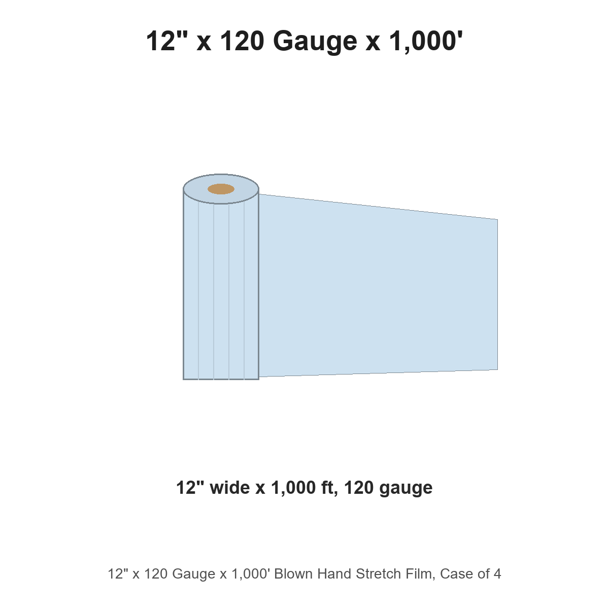 12" x 120 Gauge x 1,000' Blown Hand Stretch Film