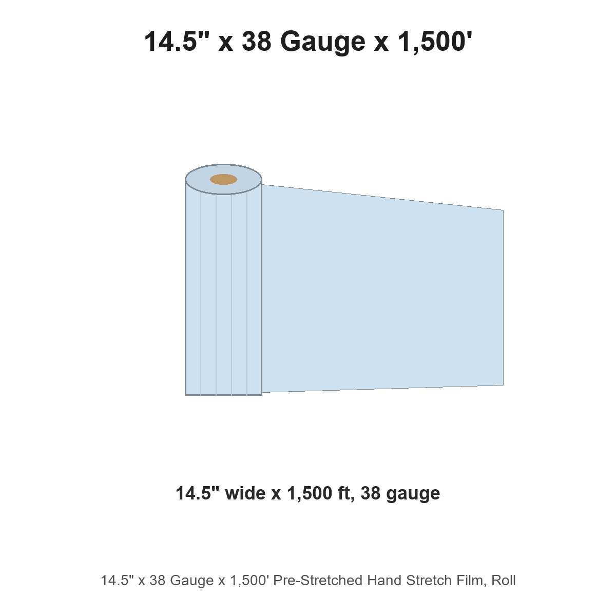 14.5" x 38 Gauge x 1,500' Pre-Stretched Hand Stretch Film