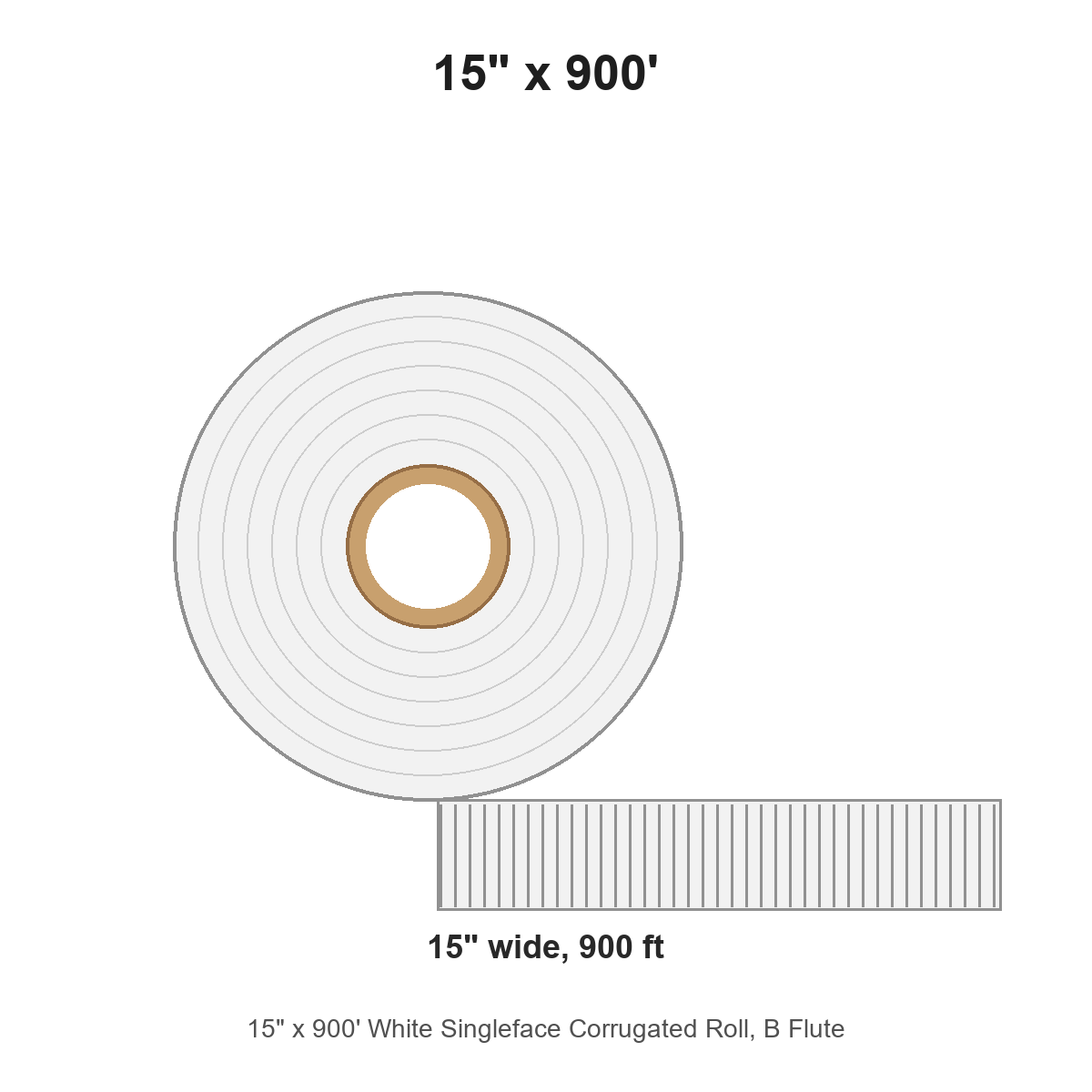 15" x 900' White Singleface Corrugated Roll, B Flute