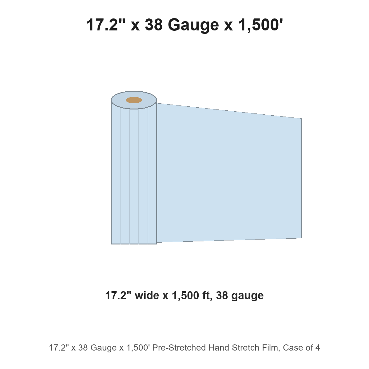 17.2" x 38 Gauge x 1,500' Pre-Stretched Hand Stretch Film