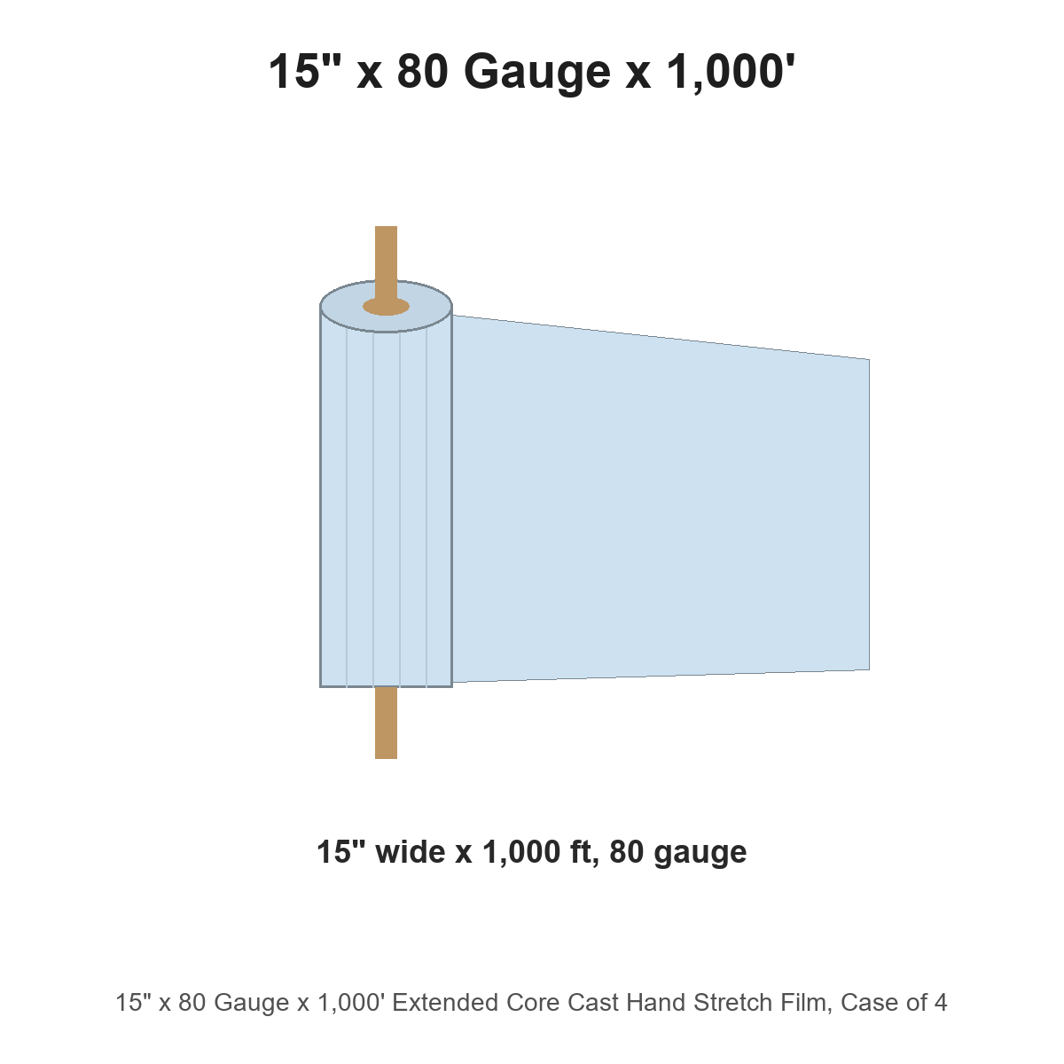 15" x 80 Gauge x 1,000' Extended Core Cast Hand Stretch Film