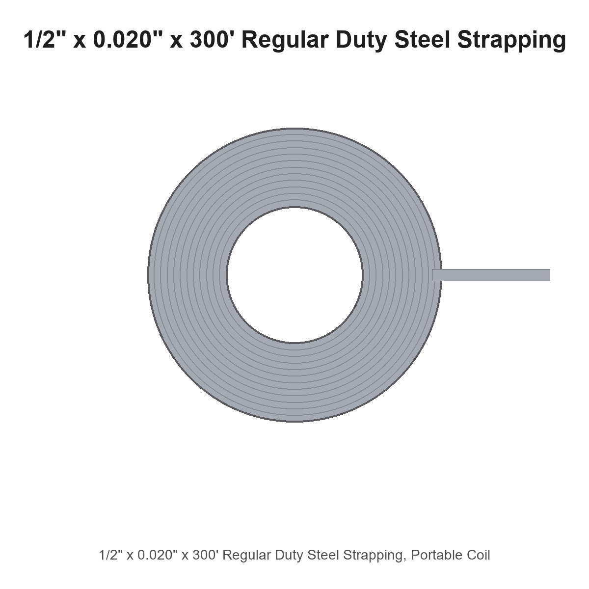 1/2" x 0.020" x 300' Regular Duty Steel Strapping, Portable Coil