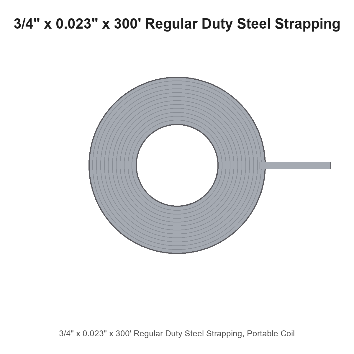 3/4" x 0.023" x 300' Regular Duty Steel Strapping, Portable Coil