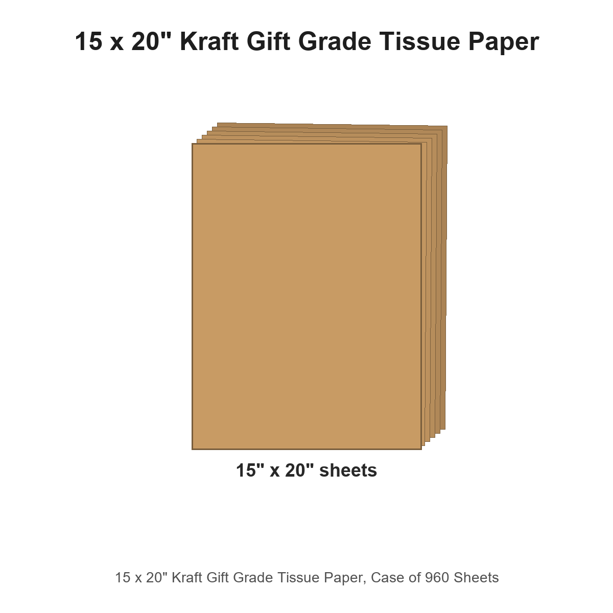 15 x 20" Kraft Gift Grade Tissue Paper, Case of 960 Sheets