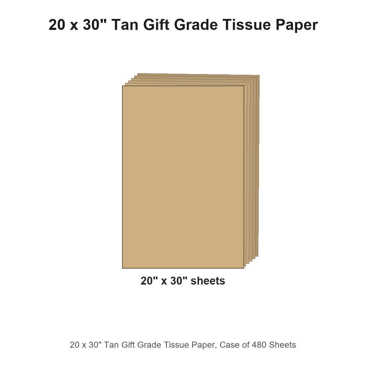 20 x 30" Tan Gift Grade Tissue Paper, Case of 480 Sheets