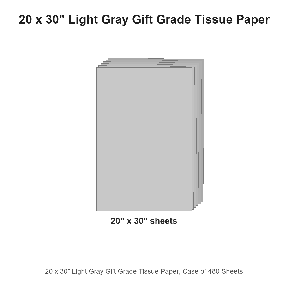 20 x 30" Light Gray Gift Grade Tissue Paper, Case of 480 Sheets