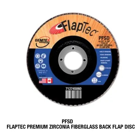 Gemtex FlapTec PFSD premium zirconia fiberglass back flap disc