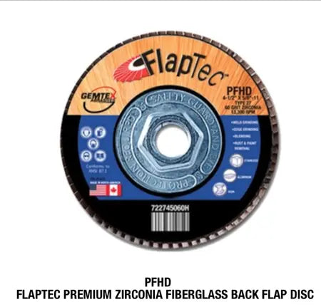 Gemtex FlapTec PFHD premium zirconia fiberglass back flap disc