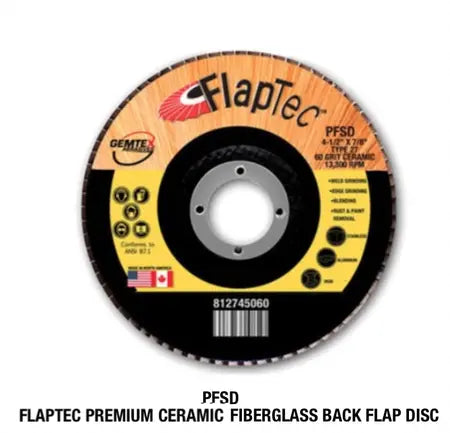Gemtex FlapTec PFSD premium ceramic fiberglass back flap disc