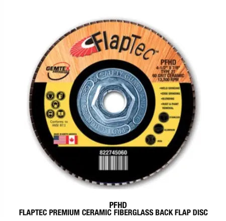 Gemtex FlapTec PFHD premium ceramic fiberglass back flap disc