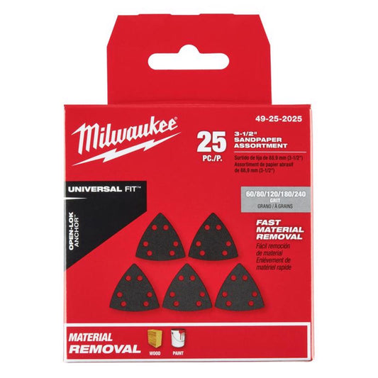 Milwaukee Universal Fit Open-Lok 3-1/2 in Silicone Carbide Abrasive Triangle Sanding Paper 60/80/120/180/240 Grit Mfr 49-25-2025