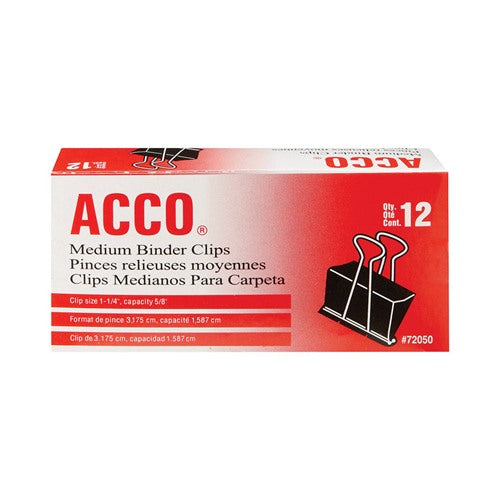 Acco Medium Black/Silver Binder Clips 12 pk