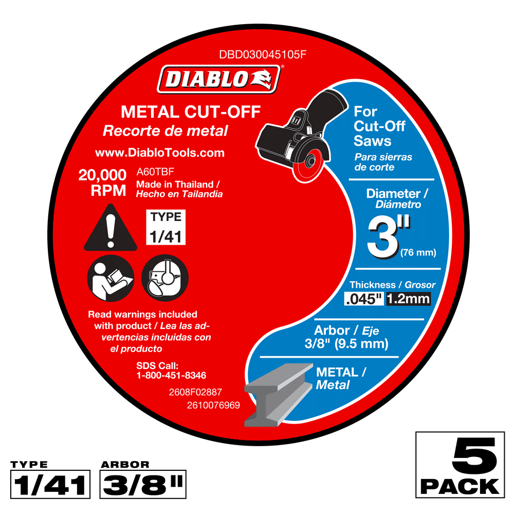 Diablo 3 in. D X 3/8 in. X .045 in. thick Aluminum Oxide Thin Kerf Metal Cut-Off Disc 5 pk