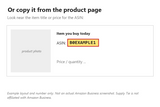 Example showing where to find a Amazon Business ASIN or product link (example number, not a real document)