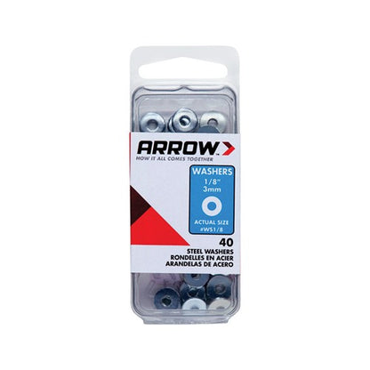 Arrow 1/8 in. D Steel Flat Washers Silver 40 pk