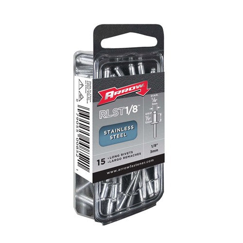 Arrow 1/8 in. D X 1/2 in. Stainless Steel Long Rivets Silver 15 pk