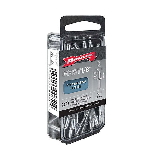 Arrow 1/8 in. D X 1/4 in. Stainless Steel Rivets Silver 20 pk
