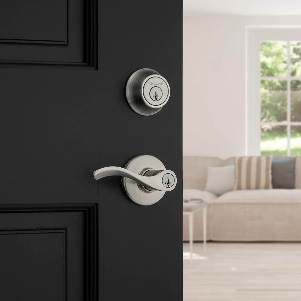 Balboa SmartKey Traditional Satin Nickel Entry Lever and Deadbolt Set KW1 1-3/4 in.