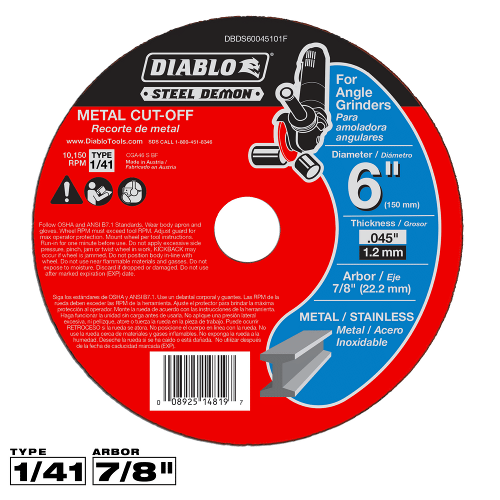 Diablo 6 in. D X 7/8 in. X 0.045 in. thick Steel Metal Cut-Off Disc 1 pc