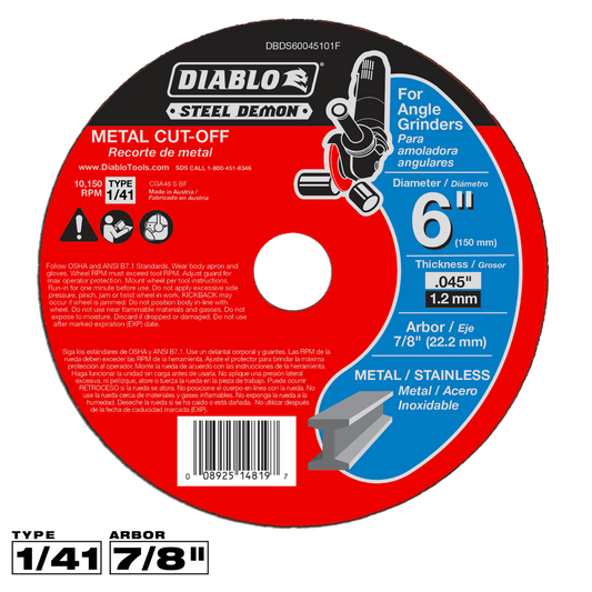 Diablo 6 in. D X 7/8 in. X 0.045 in. thick Steel Metal Cut-Off Disc 1 pc