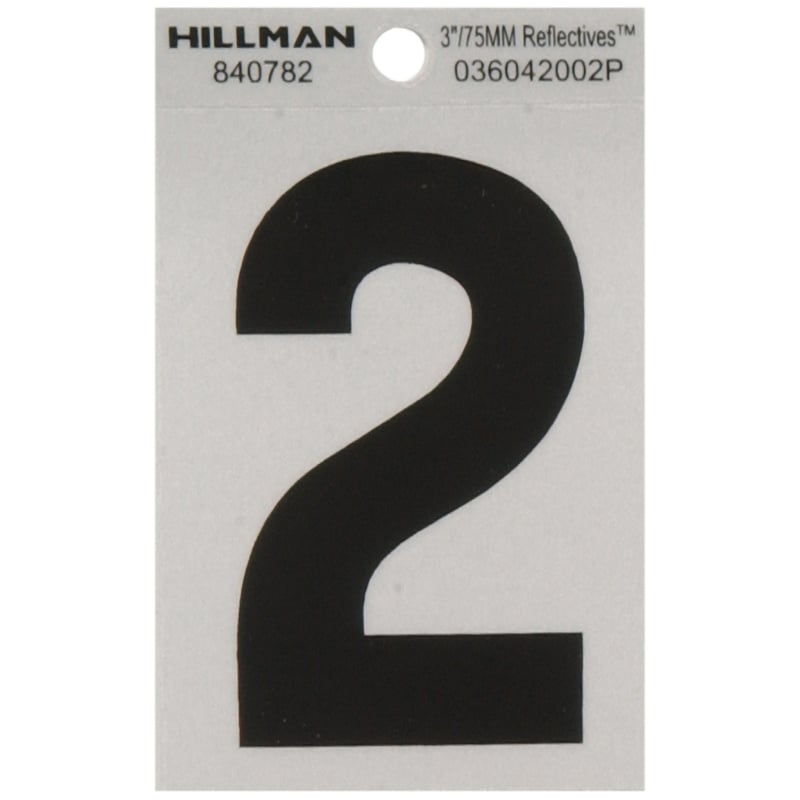 HILLMAN 3 in. Reflective Black Vinyl Self-Adhesive Number 2 1 pc