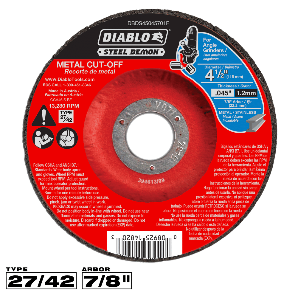 Diablo Steel Demon 4-1/2 in. D X 7/8 in. X 0.045 in. thick Steel Metal Cut-Off Disc 1 pc