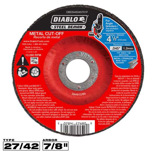 Diablo Steel Demon 4-1/2 in. D X 7/8 in. X 0.045 in. thick Steel Metal Cut-Off Disc 1 pc