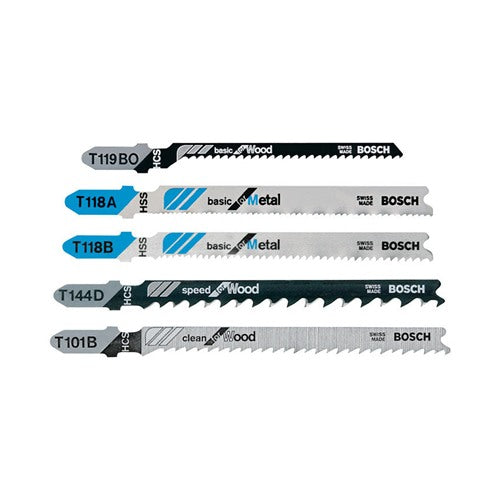 Bosch High Carbon Steel T-Shank Jig Saw Blade Set Assorted TPI 5 pk