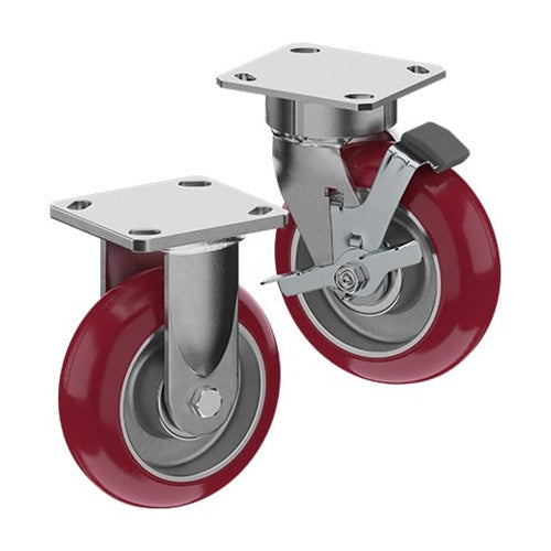 CasterDepot Ergonomic, Top Plate Casters - Poly On Aluminum Wheel - Capacities Up To 1500 lbs