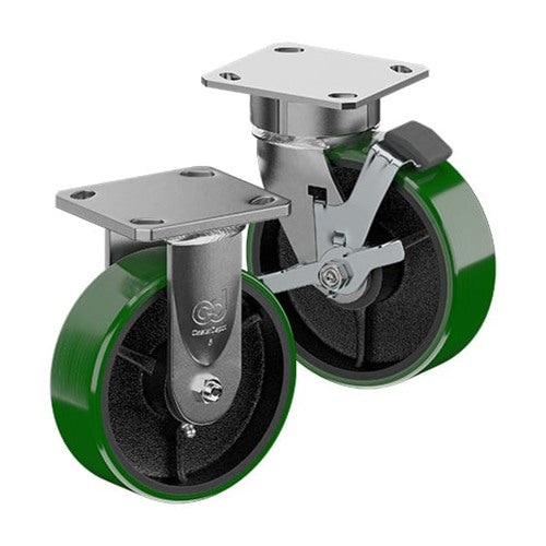CasterDepot Ergonomic, Top Plate Casters - Poly On Cast Iron Wheel- Capacities Up To 1400 lbs