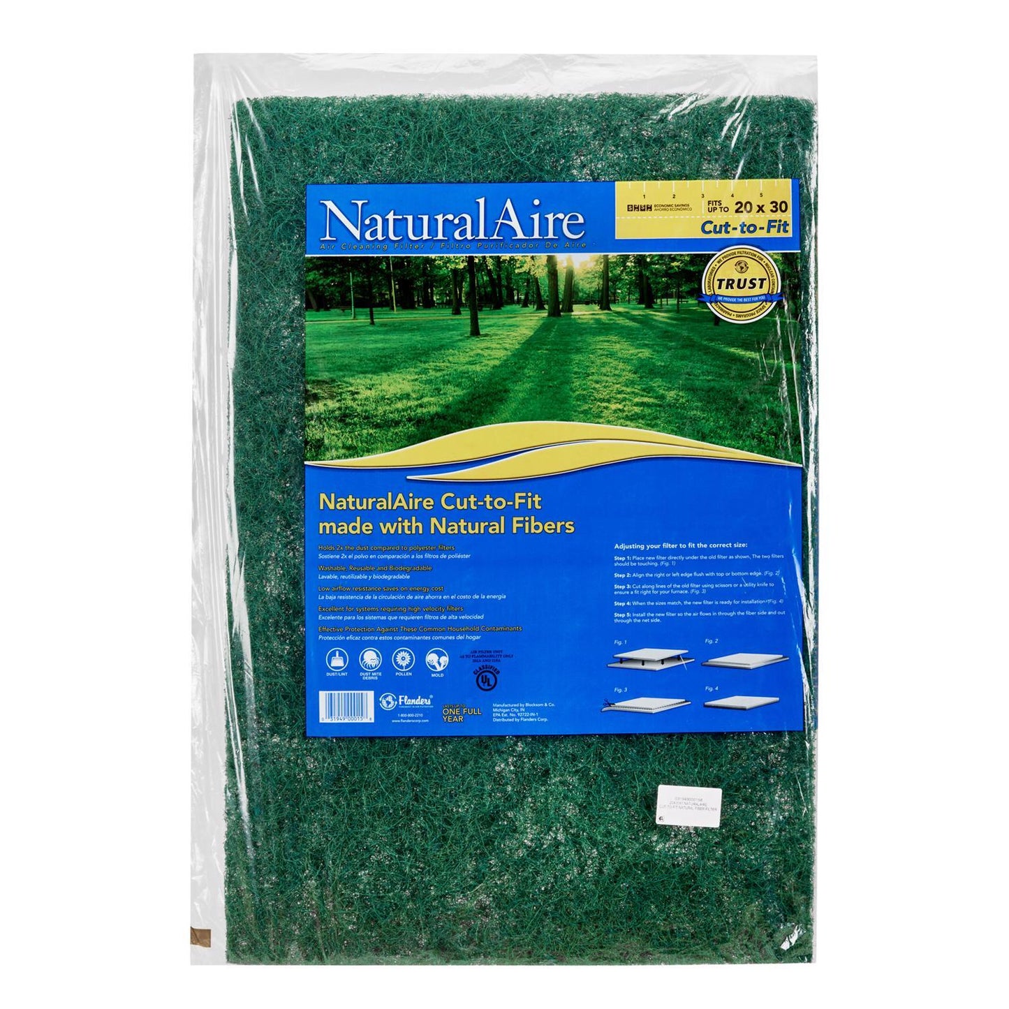NaturalAire 20 in. W X 30 in. H X 1 in. Natural Fiber 1 MERV Air Filter 1 pk