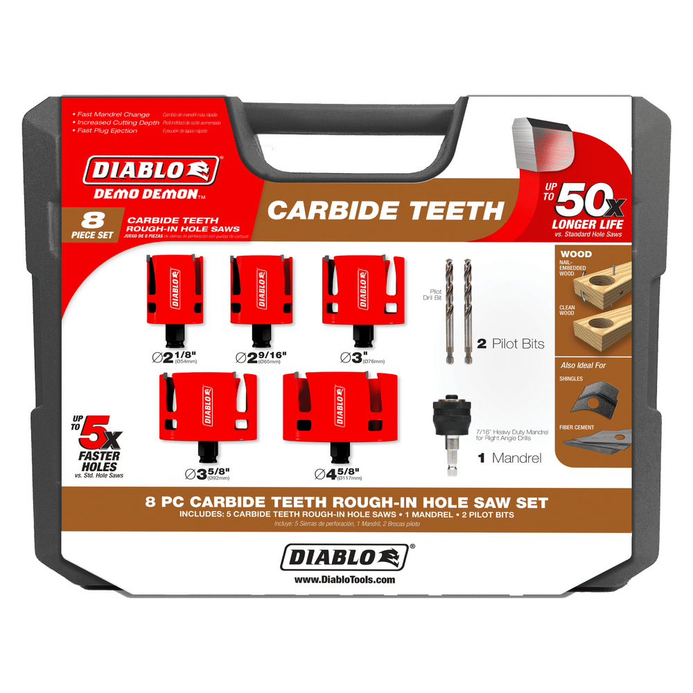 Diablo Demo Demon Carbide Tipped Rough-In 7/16 in. D Hole Saw Set Arbor Included