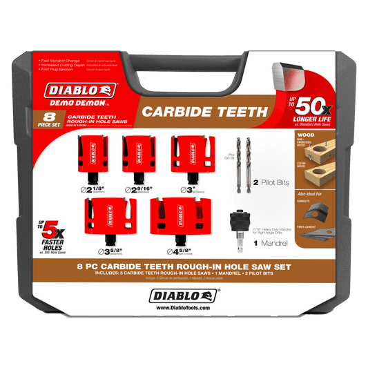 Diablo Demo Demon Carbide Tipped Rough-In 7/16 in. D Hole Saw Set Arbor Included