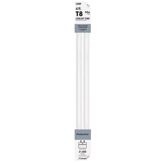 Feit Legacy Bulb 32 W T8 1 in. D X 47.6 in. L Fluorescent Bulb Cool White Linear 4100 K 2 pk