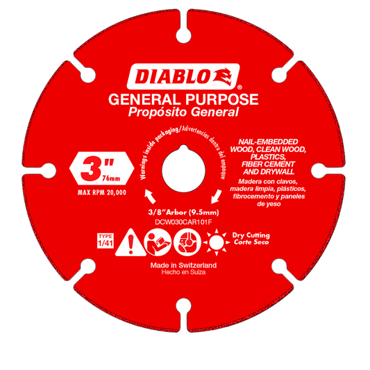 Diablo 3 in. D X 3/8 in. X 1.8MM in. thick Carbide Cut-Off Wheel 1 pc