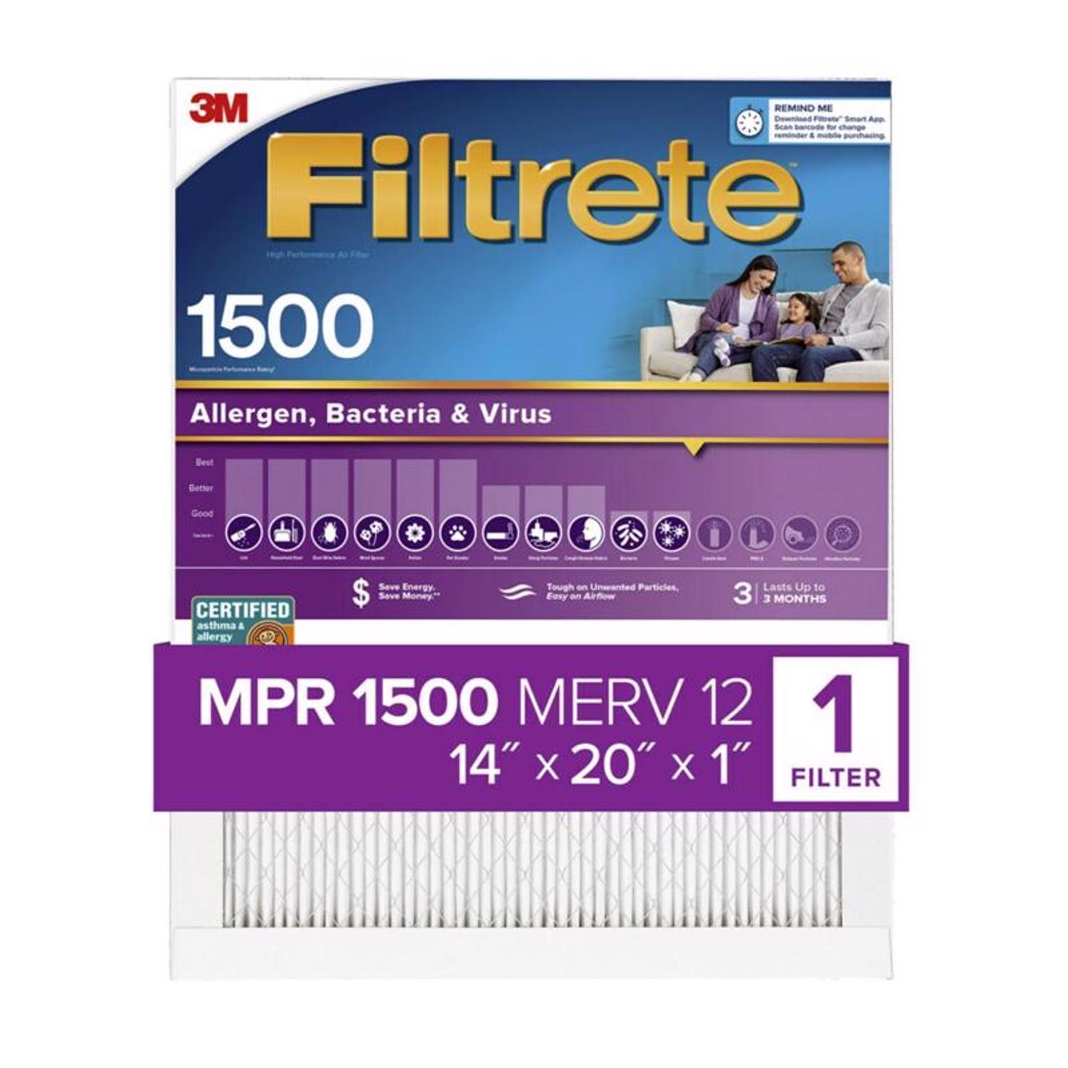 Filtrete 14 in. W X 20 in. H X 1 in. 1500 MPR Pleated Air Filter 1 pk