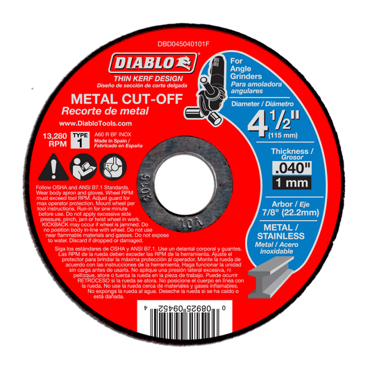 Diablo 4-1/2 in. D X 7/8 in. X 0.04 in. thick Aluminum Oxide Thin Kerf Metal Cut-Off Disc 25 pk
