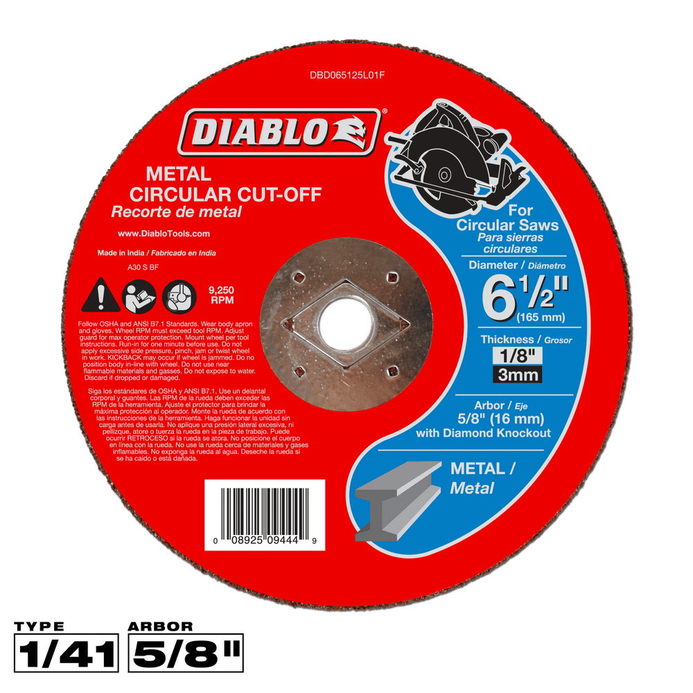Diablo 6-1/2 in. D X 5/8 in. X 1/8 in. thick Aluminum Oxide Metal Circular Cut-Off Disc 1 pk